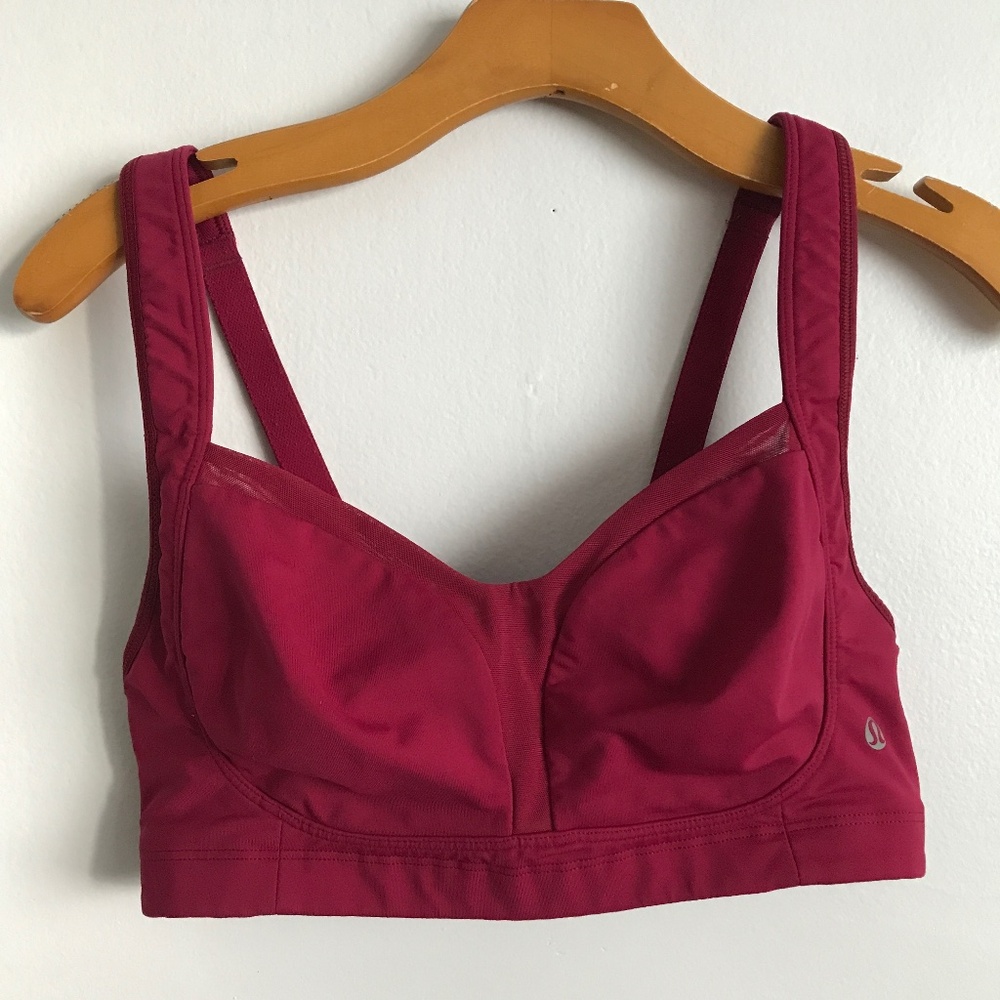 LULULEMON WOMENS SPORTS BRA FULL SUPPORT RED WIDE STRAPS 34D